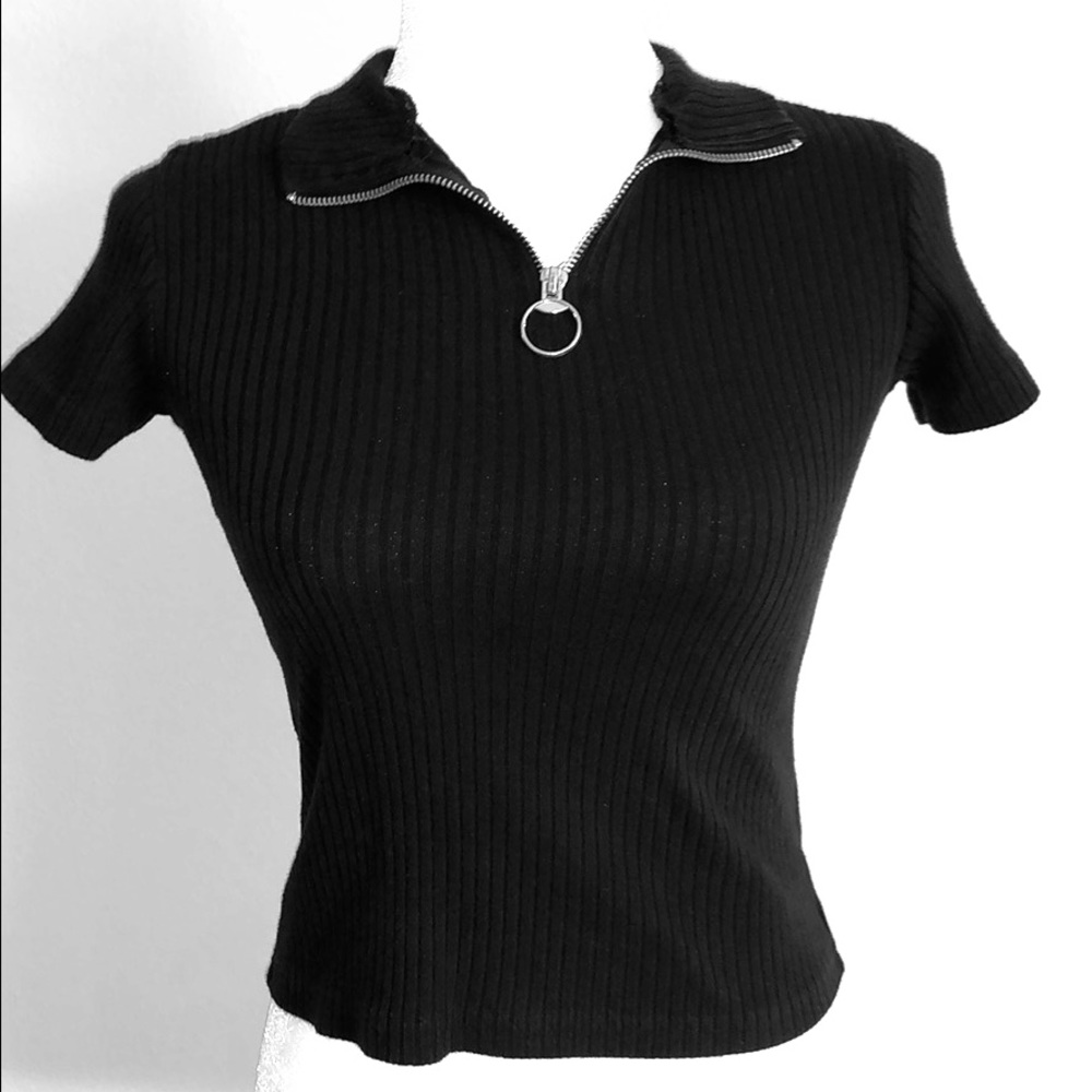 Silence + Noise Black Ribbed shirt